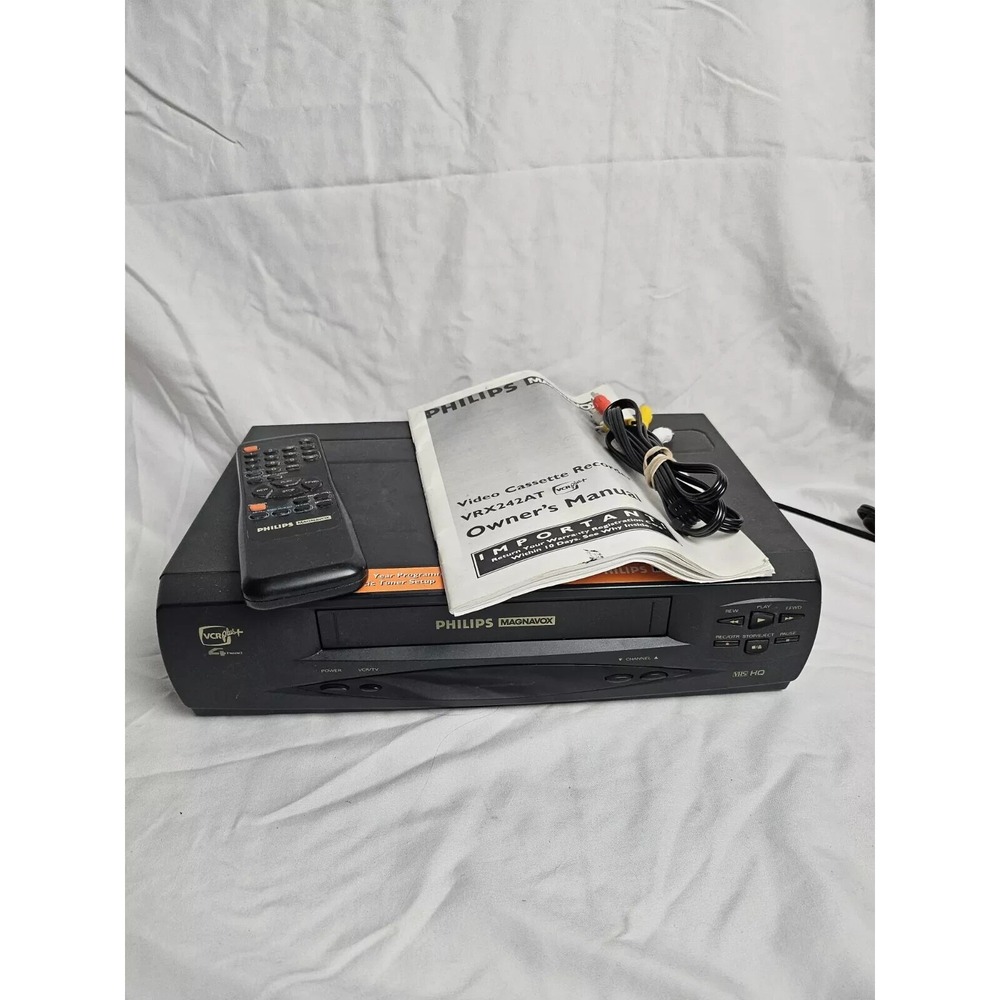 Philips Magnavox VHS VRX242AT02 4 Head VCR Plus Remote Tested Working a+